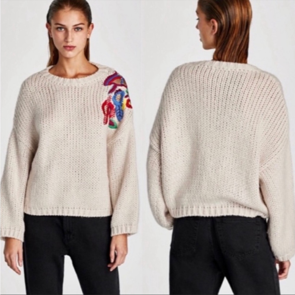 Chunky Knit with Floral Embroidery